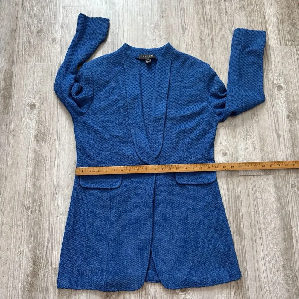 St. John Waffle Knit Jacket Blue Textured Button Front Wool Blend Blazer Size 10